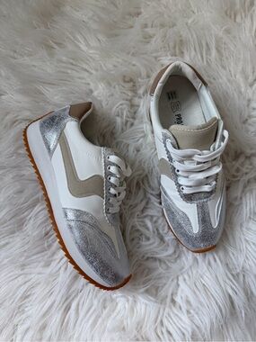 White & Silver Metallic Sneakers